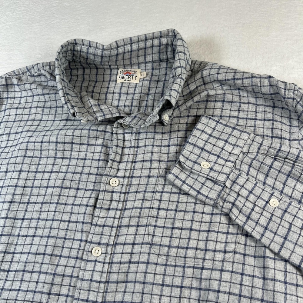 Faherty‎ Shirt Mens Large Gray Check Flannel Long Sleeve Button Up Casual
